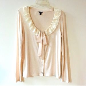 Cottagecore/Grannycore - Wool Blend Long Sleeve Lace Collar Ribbon Tie Top - (S)